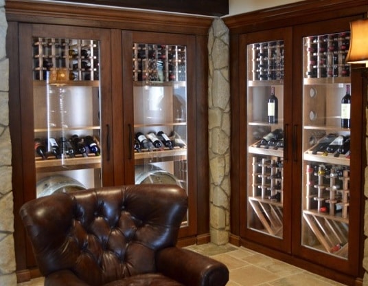 A glass wine cellar door with traditional wooden fraiming. Click for a larger image!