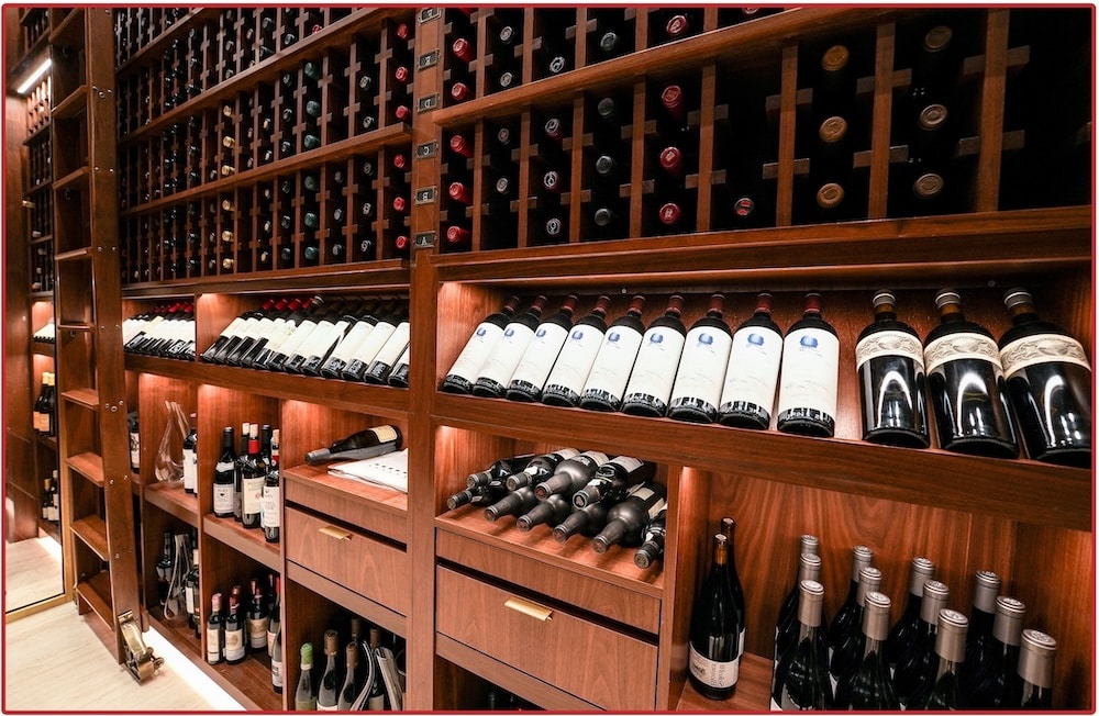 image of drawers and special lighting inside restaurant wine cellar
