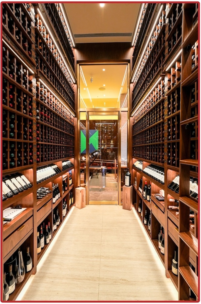 view of glass door from inside this restaurant wine cellar at Durango's Resort and Casino