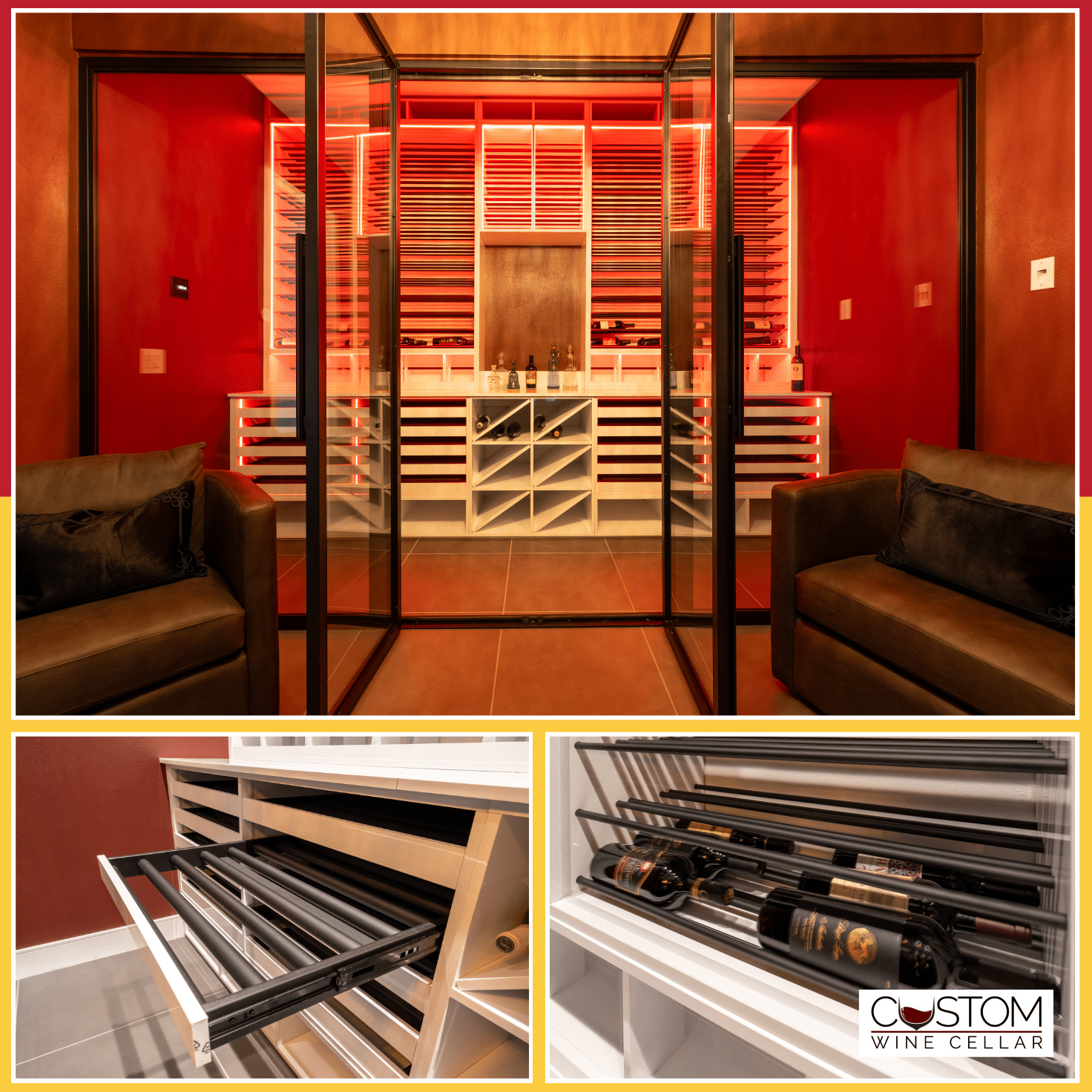 Explore our glass modern home wine cellar in The Canyon! modern home wine cellars