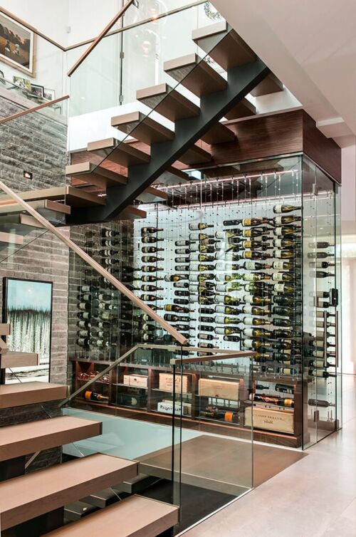 Ultra Contemporary MacDonald Highlands Las Vegas All Glass Refrigerated Wine Cellar Display
